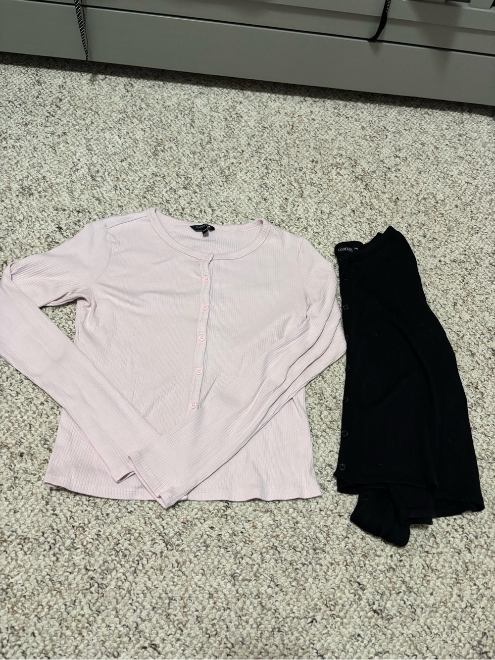 George Light Pink and Black Ribbed Button-Front Tops